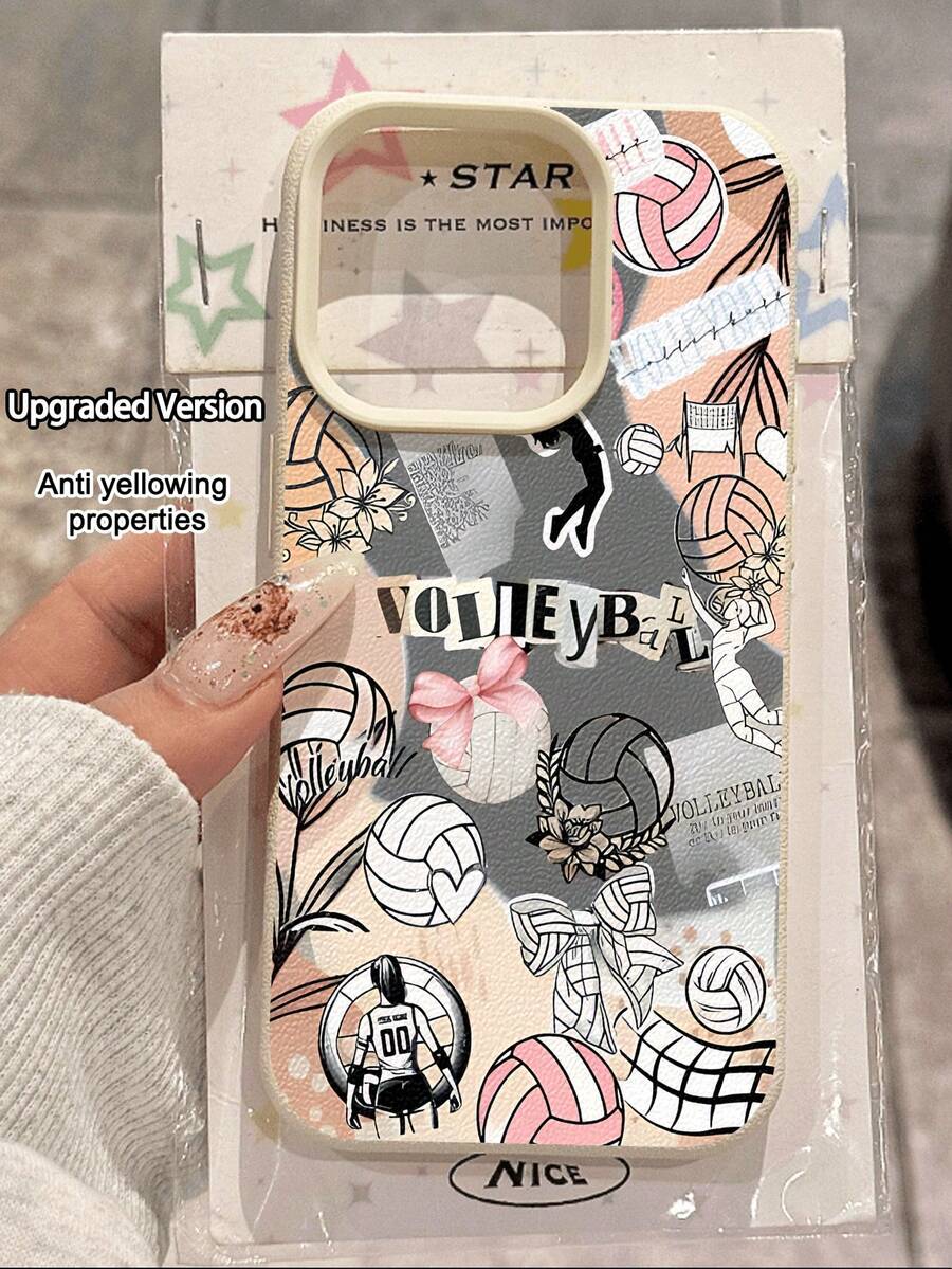 1个时尚甜美排球蝴蝶结印花纹理防摔软手机壳，兼容苹果手机 - 彩色 - 查看 1