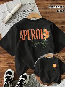 T-Shirt Femme Décontracté et Ample à Col Rond mit Aufdruck Aperol Orange Style Frais haine vara - Weiss - Übersicht 7