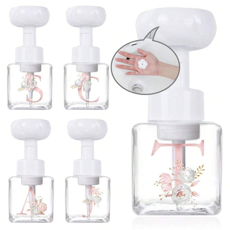 250毫升花朵造型泡沫洗手液按压瓶，可重复灌装，花朵形状液体洗手液按压瓶，适用于化妆品、洁面乳、洗发水等，泡沫丰富，可按26个字母定制姓名首字母图案 - 白色 - 查看 1