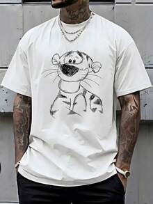 Disney Officially Licensed Tigger Sketch Graphic 220g 100% Cotton T-Shirt, Unisex Regular Fit Casual Streetwear - 白色 - 查看 1