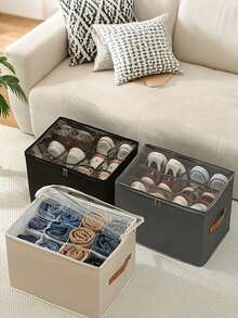 Hộp đựng giày bằng vải có thể gấp gọn, chứa được 12 hoặc 16 đôi giày, hộp đựng giày bằng vải dung tích lớn có nắp đậy, vách ngăn điều chỉnh được, thích hợp cho tủ quần áo, nắp trong suốt chống bụi và chống ẩm, hộp đựng giày đa năng có thể giặt được, dùng cho gia đình, trường học, ký túc xá. - Nhiều màu - Xem 3