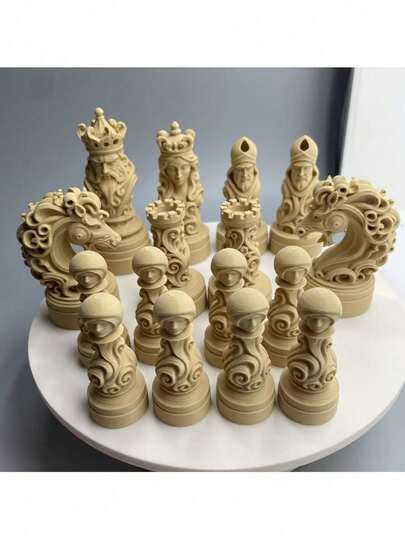 巴洛克风格骷髅王国际象棋套装，16枚棋子，文艺复兴凯尔特雕刻装饰国际象棋套装，国际象棋棋子，工艺品