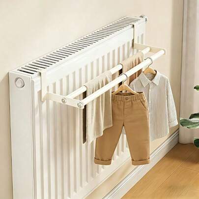 Stendibiancheria pesante senza foratura, con asta rinforzata, asciugatrice per radiatori, in materiale metallico, stile salvaspazio per lavanderia, modello a parete, stendibiancheria riscaldato per radiatori, adatto per asciugare rapidamente vestiti, asciugamani e scarpe, adatto per la maggior parte dei radiatori