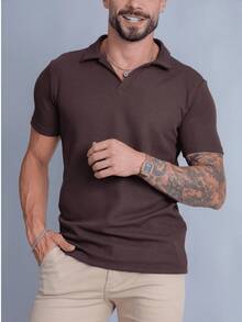 CAMISETA POLO ITALIANA DE TRICOT COM ELASTANO - Marrom - Visão 5