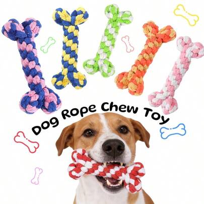 Colorful Bone Knot Chew Toys, Handmade Durable Braided Dog Toys For Teeth Cleaning & Interactive Play
