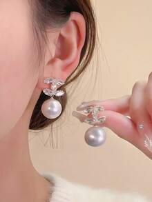 0.03微米厚白金镀层铜耳环，镶嵌锆石，最佳珠宝圣诞礼物，圣诞装饰品，送给妈妈的礼物，珠宝，圣诞节 - 金色 - 查看 5