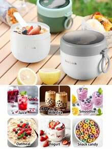 Oatmeal Cup, Breakfast Cup, Portable Yogurt Cup With Lid And Spoon, Sealed Lunch Box, Round Bento Box Set With Utensils - White - View 6