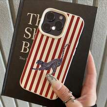 1pc TPU Material Striped Blue Leopard Pattern Phone Case Compatible With IPhone 17 Pro Max/17/16 Pro Max/15/13/12/11, S20 FE/A15/S24/A55, Note 11/Note 12/Note 13 Pro, Full Coverage Anti-Drop Soft Protective Phone Cover - White - View 1