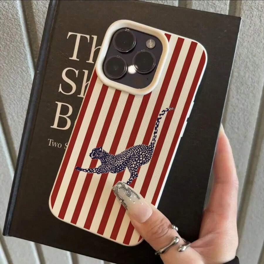 1pc TPU Material Striped Blue Leopard Pattern Phone Case Compatible With IPhone 17 Pro Max/17/16 Pro Max/15/13/12/11, S20 FE/A15/S24/A55, Note 11/Note 12/Note 13 Pro, Full Coverage Anti-Drop Soft Protective Phone Cover - White - View 1