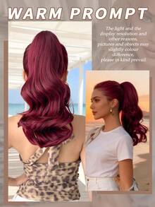 12-14 Inch Burgundy Deep Wave Thermoplastic Fiber Synthetic Ponytail Hair Extension, Claw Ponytail Holder, Suitable For Women's Party And Daily Use - Burgundy - View 6