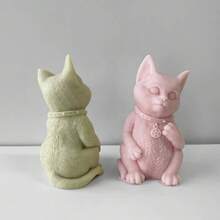 猫形蜡烛模具 DIY，动物猫手工皂，石膏，树脂研磨工具 - 白色 - 查看 3