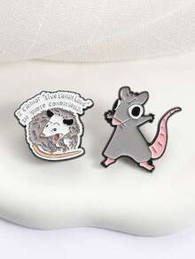 1枚负鼠表情包珐琅徽章“在这种情况下，我甚至无法‘生活、欢笑、爱’”，卡通胸针礼物 - 彩色 - 查看 8