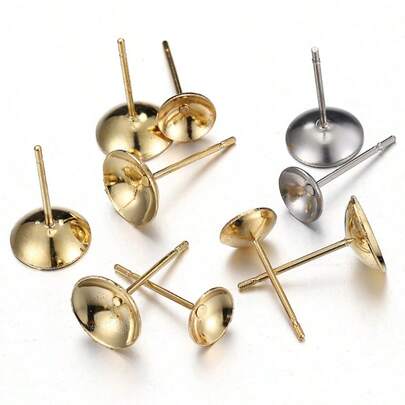 20个3-8毫米不锈钢耳钉底座，适用于珍珠耳环DIY制作，金色配件
