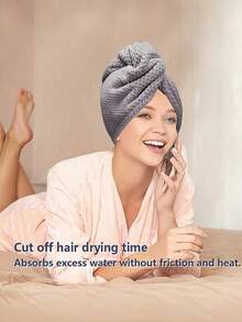 1pc Coral Fleece Simple Solid Color Pineapple Texture Hair Drying Towel, Absorb Water For Long/Short Hair - Multicolor - View 8