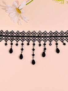 1pc Gothic Retro Dark Water Drop Tassel Choker Necklace, Bohemian Lace Collar Necklace Suitable For Women's Daily, Banquet, Dance Party, Festival Gift - Necklace - View 5