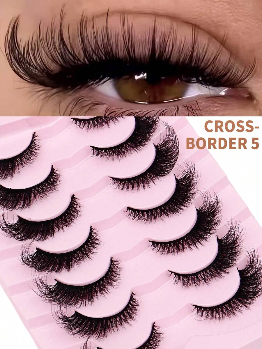 7 Pairs Of Cartoon-Style Eyelashes, Faux 3D Fluffy Eyelashes, Cat-Eye Lashes, Natural And Thick False Eyelashes, Thick Eyelash Grafting, Essential Travel Makeup Tools. - View 1