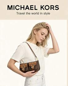 Michael Kors Bolso de mano con asa para dama ZOE, bolso de hombro con bolsillo con solapa - Marrón - Ver 2