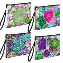 1pc Diamond Painting Clutch Bag, Succulent Plant Pattern, Partial Mosaic Handcraft, Artistic Wallet, PU Leather Diamond Painting Clutch Bag Suitable For Daily Use, Travel And Gift - View 2