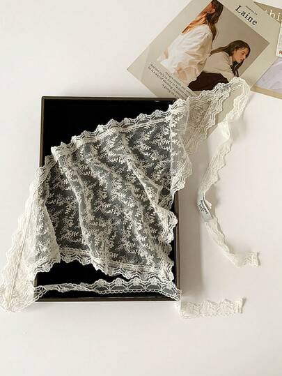 1 Pieza Pañuelo triangular de encaje para mujer, diseño exclusivo de calentador de cuello, faja de cintura de malla de encaje