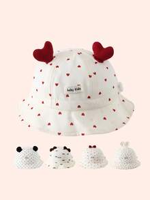 1pc Heart & Bow Baby Sun Hat, Spring/Summer Baby Girl Outdoor Visor Cap, UV Protection Bucket Hat - Multicolor - View 2