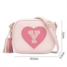 心形26字母斜挎包，可爱方形手提包，配有可调节肩带，可装手机、硬币、现金、卡片 - 彩色 - 查看 2