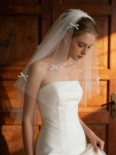 1 pieza Velo de novia de malla de diamantes minimalista, Clip para el cabello de tul suave, Accesorio para el cabello para vestido de novia, fiesta, sesión de fotos