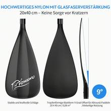 Remo de SUP FOWAWU de aluminio, remo de pie de 3 piezas, ajustable de 160 a 210 cm, remo muy ligero de 804 g para remo de pie, surf, navegación, piragüismo - Negro - Ver 8