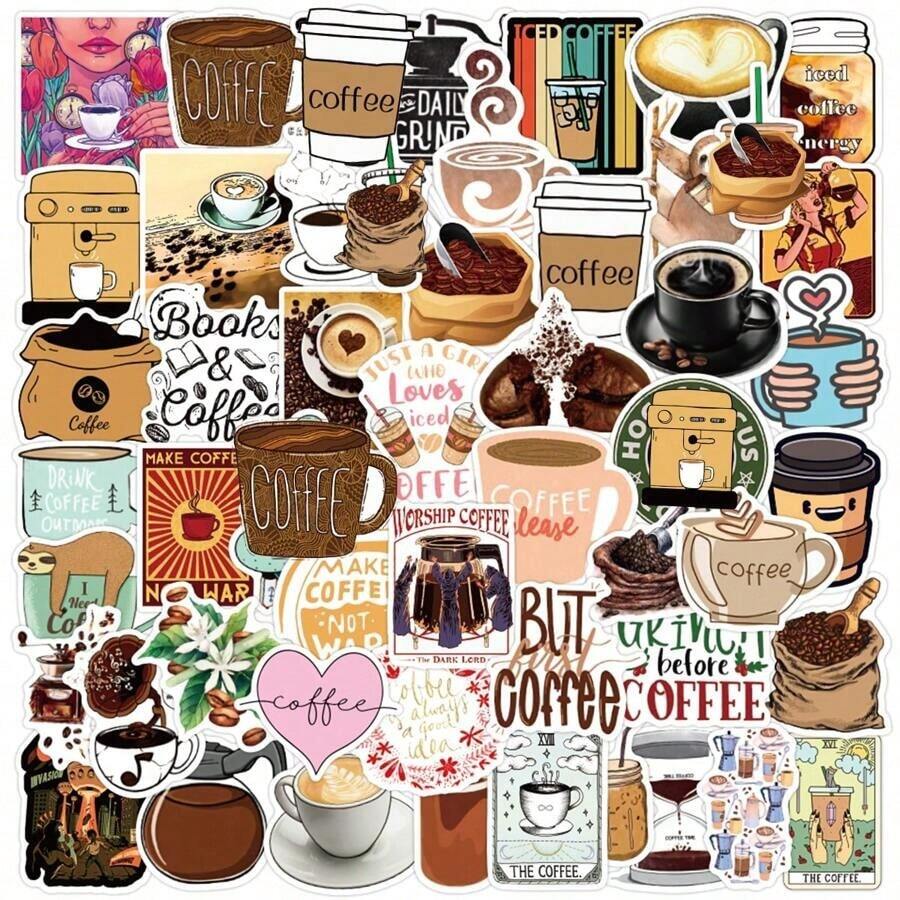 50PCS Coffee Stickers Aesthetic Vinyl Stickers High Quality Stickers Decals Scrapbook,Journaling,Laptop,Bumper,Skateboard,Water Bottles,Computer,Phone Stickers Can Bring A Lot Of Fun To Your Life,Perfect Gifts For Adults&Kids,School Supplies,Back To School - 多色 - 查看 1
