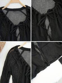 New Arrival Spring/Summer Sexy Black Hollow-Out Sheer Cover Up Knit Top For Women - Black - View 5