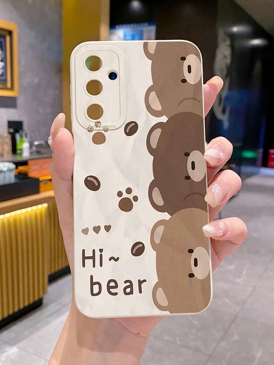 1 pieza Funda de teléfono a prueba de golpes con diseño de oso, impresión UV, apta para modelos /Galaxy/Android - Beis - Ver 1