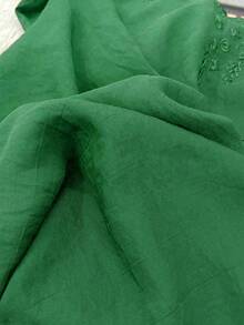 女士休闲刺绣宽松波西米亚复古中袖衬衫，纯色，适合春夏春季穿着 - 綠色 - 查看 5