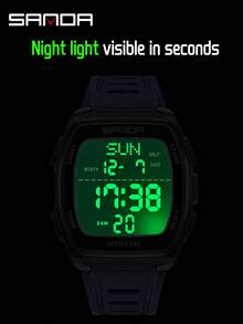 SANDA. Reloj electrónico de moda para hombre SANDA 9080, multifunción, alarma, luminoso, resistente al agua, a prueba de golpes, reloj deportivo y casual - Azul - Ver 7