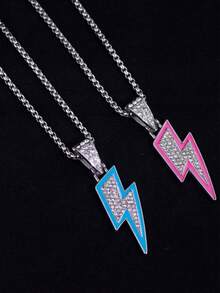 1件男士全镶钻闪电吊坠项链，简约时尚设计，适合俱乐部和娱乐场所佩戴。 - 勻碼 - 查看 5