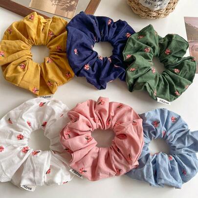 1pc Fabric Embroidered Flower Hair Scrunchie, Suitable For Ponytail, Bun, Daily Wear, Party, Holiday, All Seasons Hair Ties Scrunchy Hair Ties