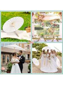 1pc Vintage White Creative Blank Paper Parasol/Umbrella, Available In 4 Sizes - Open Diameter Size,Summer,Beach,Wedding - White - View 6