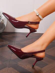 女士优雅尖头系带交叉绑带高跟鞋，适合搭配连衣裙和婚礼，展现优雅风范 - 紅色 - 查看 4