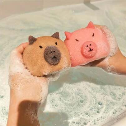 Cute Capybara & Pig Shaped Bath Sponge, Ultra-Soft Skin-Friendly Shower Sponge For Adults, High Elasticity Rich Lather Bath Ball, Quick-Dry Bath Accessory, Essential For Home & Travel, Perfect Gift Idea, Bathing Tool