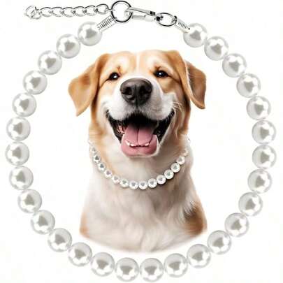 Adjustable Faux Pearl Pet Collar, Luxury Design Suitable For Cats And Dogs, Fashionable , Comfortable For Pets To Wear