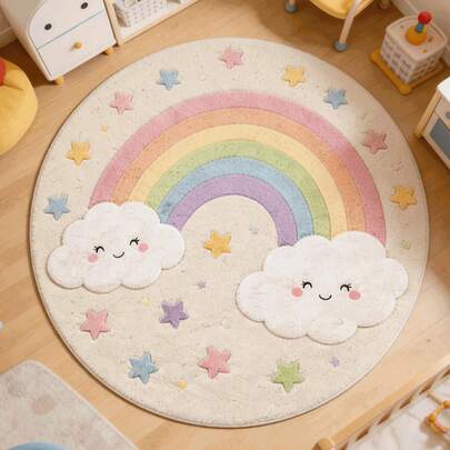 1pc Cartoon City Road Round Carpet, Sweet Rainbow Round Carpet, Pink Heart Colorful Dot Modern Round Area Rug, Educational Game Mat, Letter Number Animal Fruit Shape Learning Decorative Round Rug, Modern Round Area Rug, Pattern, Carpet, Decorative Carpet, Bedroom Decor