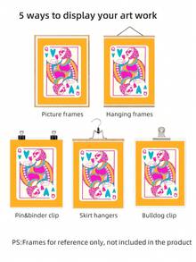 1pc Frameless Queen Of Hearts Card, Colorful Preppy Y2K Print, Pink & Orange Art Poster, Boho Wall Decor, Girly Dorm Art, Retro Funky Wall Art, Vintage Chic Poster For Living Room - Playing Cards - View 8