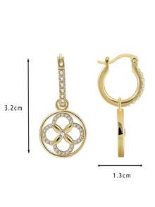 Women's Gold-Plated Clip-On Earrings, Fully Embedded With Zirconia Stones And Floral Zirconia Discs, Minimalist Elegant Style, Suitable For Daily Commute And Workwear, An Ideal Gift For Fashion Enthusiasts - Gold - View 5
