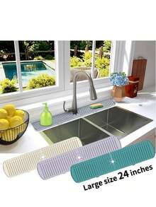 1pc Silicone Sink Drain Mat, Splash Guard For Faucet, Waterproof Drying Mat For Kitchen And Bathroom Countertops, Home Decor,Non-Slip Kitchen Mats For Sink Side, Natural And Hygienic Kitchen Essential For Home And Kitchen Room Decor, Part Of Your Cozy Fall& Winter Styles And Christmas Decorations - View 2