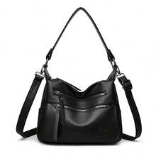 女士奢华斜挎包 新款高品质柔软皮革手提包 钱包 设计师休闲单肩邮差包 - 黑色 - 查看 13