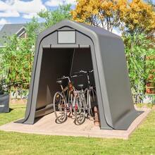 Abri de jardin gris 245 x 183 x 217 cm – Utilisation polyvalente : abri de jardin, abri à vélos ou carport. Matériau PE imperméable avec volets enroulables. Résistant aux UV et au vent. Montage facile. - Gris - Voir 2