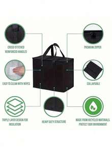 Extra Large Insulated Bag: Keeps Food/Drinks Warm/Cool For Hours - Reusable Grocery Tote, Soft Cooler Bag, Zippered - Multicolor - View 3