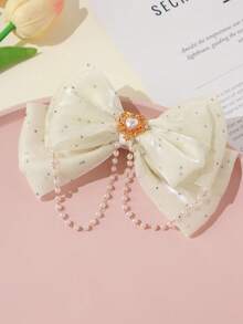 1pc Girls Cute Sweet Multi-Layer Tulle Bow Pearl Tassel Hair Clip - Bow Tie Clip - View 17