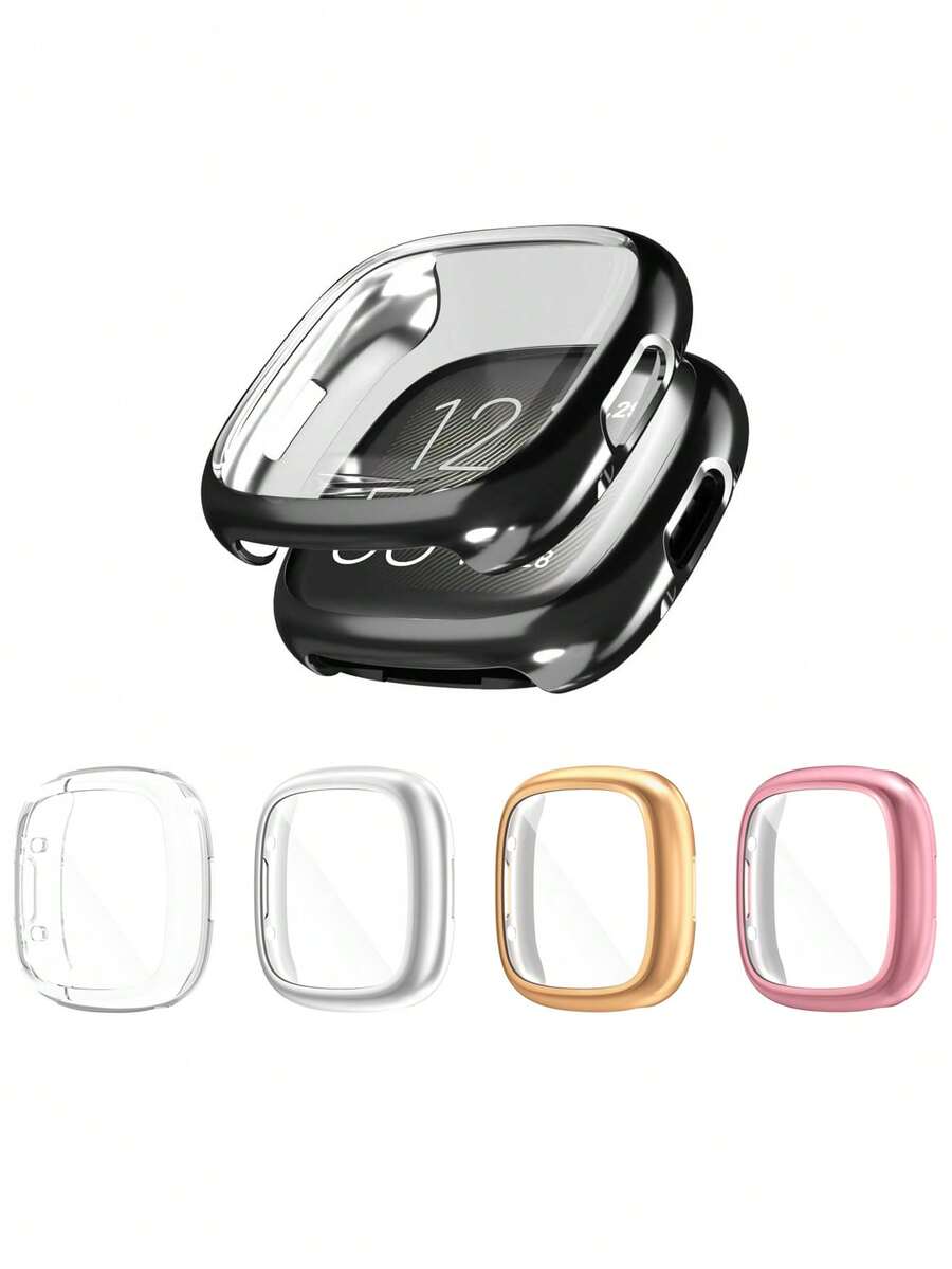 1 pieza Funda de reloj inteligente de TPU suave con cobertura total para Sense 2/Versa 4, de moda y cómoda, anti-caída, 2 en 1 con carcasa chapada y protector de pantalla, accesorios de funda de reloj inteligente a prueba de golpes y protectora - Fitbit Sense 2/Versa 4 - Ver 1