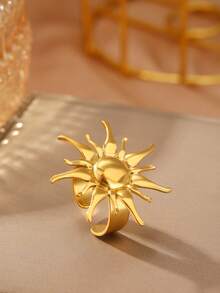 1pc Stainless Steel Sunburst Element Vintage Luxury Style Gold Decorative Accessory, Ideal New Year Gift For Women Office Wear - Ring - View 7