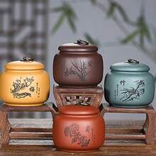 Yixing - Tarro de arcilla de 17 onzas olla de almacenamiento de té de hojas sueltas Zisha mantiene el té a granel ordenado y fresco verde bambú - Bambú verde - Ver 6