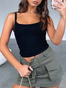 Vaiaye 女士时尚内衣风上衣，春夏圆领修身休闲度假性感吊带背心，无袖吊带T恤，适合日常穿着、办公室通勤，黑色 - 黑色 - 查看 7